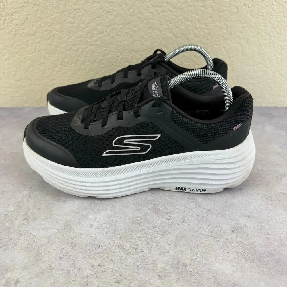 Skechers Max Cushioning Endeavor Shoes Women 10 W WIDE Black White 129470W